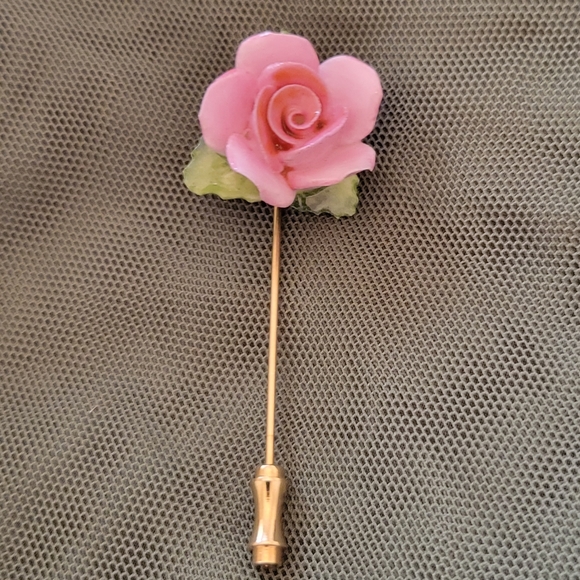 Porcelain Rose Stick Pin - Picture 1 of 5